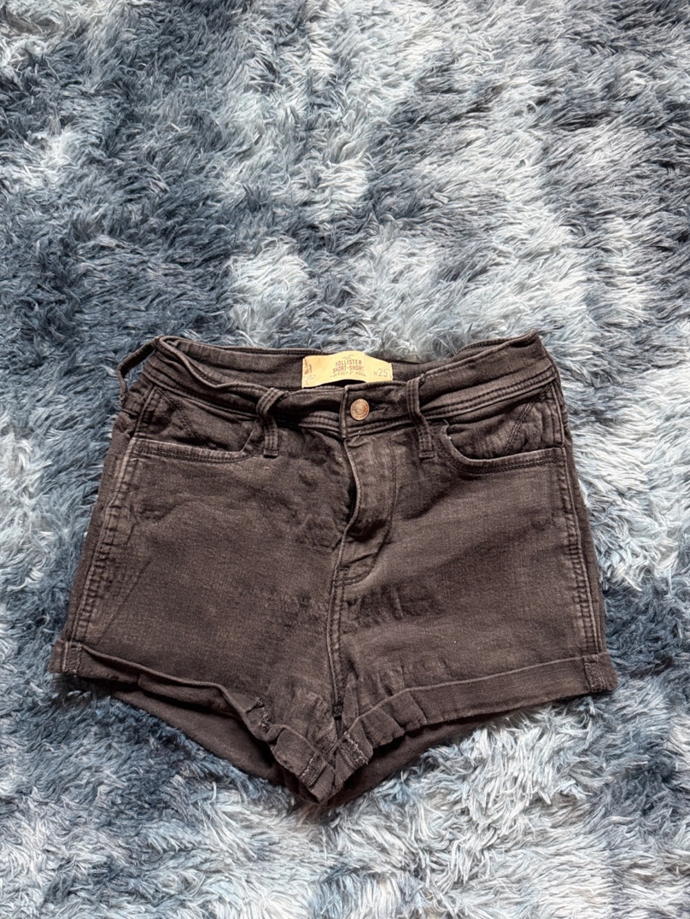 Hollister Black Cuffed Denim Shorts with Back Pockets
